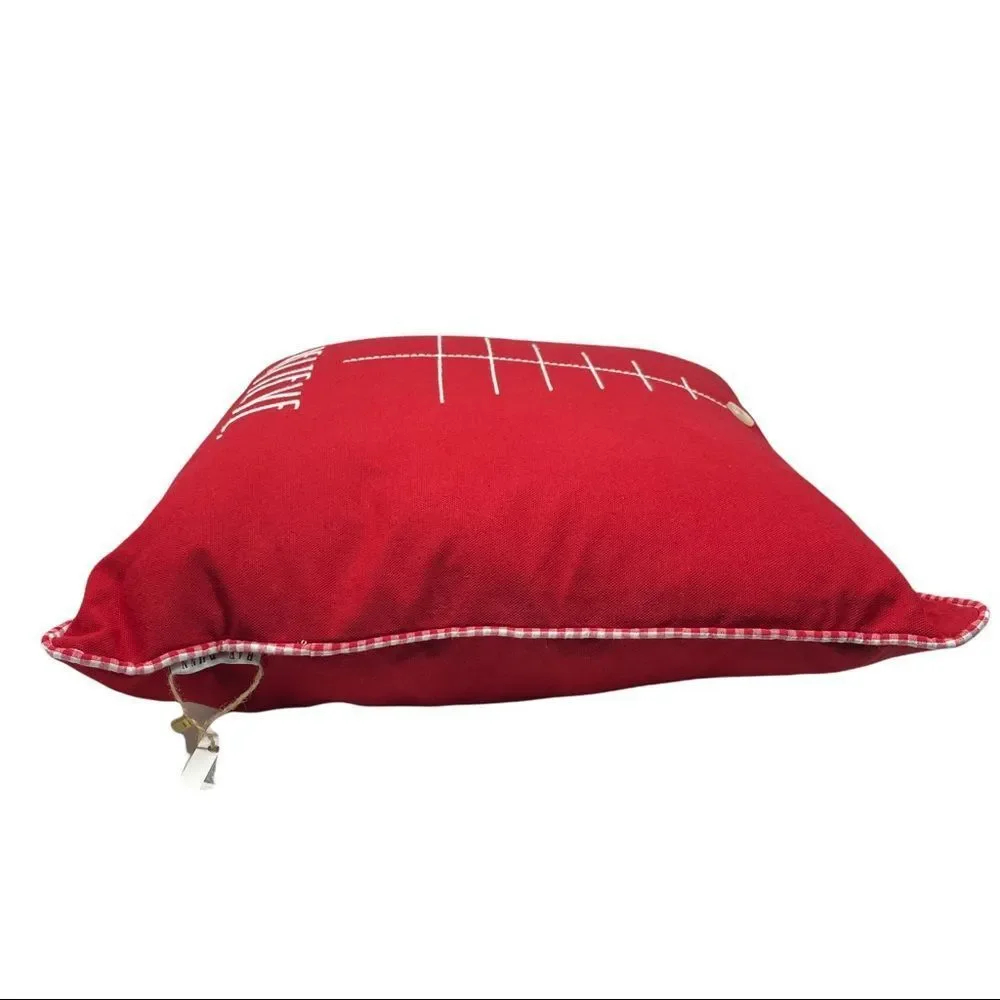 RAE DUNN Holiday Christmas Tree BELIEVE Embroidered Red Throw Pillow Knit Match - Picture 5 of 6